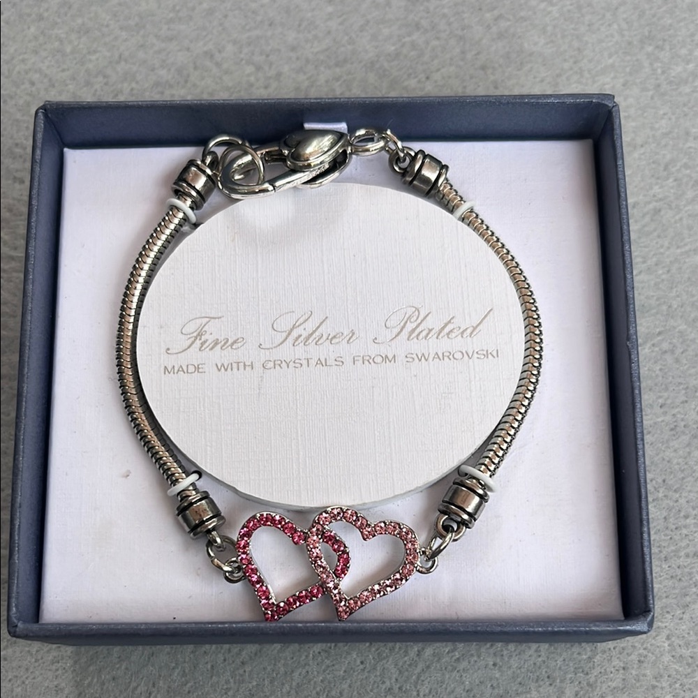 Swarovski Silver Bracelet with Pink Heart Charms